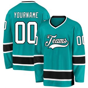 Custom Aqua White-Black Hockey Jersey Suit for daily life,Material: 100% polyester,price varies by size and custom