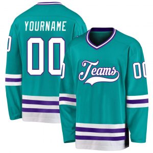 Custom Aqua White-Purple Hockey Jersey Suit for daily life,Material: 100% polyester,price varies by size and custom