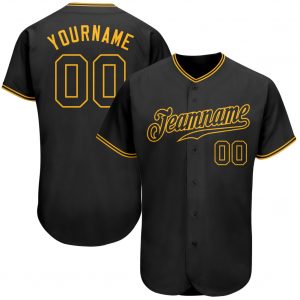 Custom Black Black-Gold Authentic Baseball Jersey Suit for daily life,Material: 100% polyester,price varies by size and custom