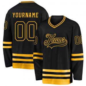 Custom Black Black-Gold Hockey Jersey Suit for daily life,Material: 100% polyester,price varies by size and custom