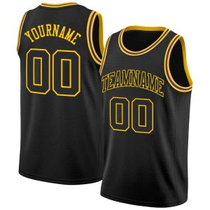 Custom Black Black-Gold Round Neck Rib-Knit Basketball Jersey Suit for daily life,Material: 100% polyester,price varies by size and custom