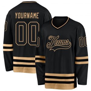 Custom Black Black-Old Gold Hockey Jersey Suit for daily life,Material: 100% polyester,price varies by size and custom