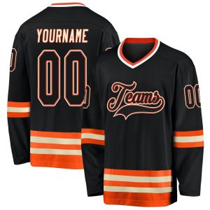 Custom Black Black-Orange Hockey Jersey Suit for daily life,Material: 100% polyester,price varies by size and custom