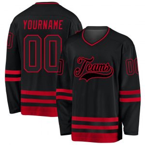 Custom Black Black-Red Hockey Jersey Suit for daily life,Material: 100% polyester,price varies by size and custom