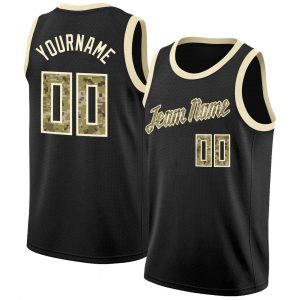 Custom Black Camo-Cream Round Neck Rib-Knit Basketball Jersey Suit for daily life,Material: 100% polyester,price varies by size and custom