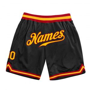 Custom Black Gold-Red Authentic Throwback Basketball Shorts Suit for daily life,Material: 100% polyester,price varies by size and custom