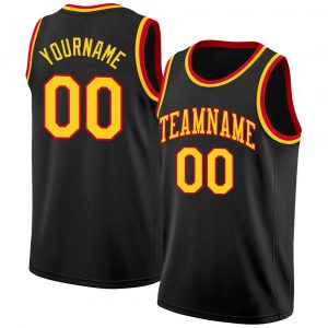 Custom Black Gold-Red Round Neck Rib-Knit Basketball Jersey Suit for daily life,Material: 100% polyester,price varies by size and custom