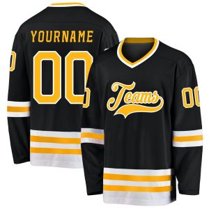 Custom Black Gold-White Hockey Jersey Suit for daily life,Material: 100% polyester,price varies by size and custom