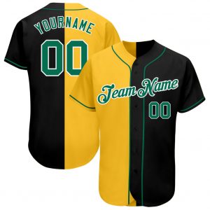 Custom Black Kelly Green-Gold Authentic Split Fashion Baseball Jersey Suit for daily life,Material: 100% polyester,price varies by size and custom