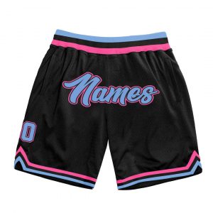 Custom Black Light Blue-Pink Authentic Throwback Basketball Shorts Suit for daily life,Material: 100% polyester,price varies by size and custom