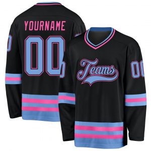 Custom Black Light Blue-Pink Hockey Jersey Suit for daily life,Material: 100% polyester,price varies by size and custom