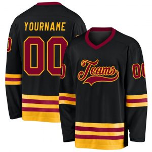 Custom Black Maroon-Gold Hockey Jersey Suit for daily life,Material: 100% polyester,price varies by size and custom