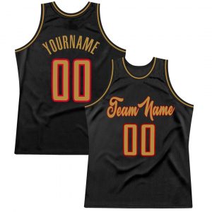 Custom Black Old Gold-Red Authentic Throwback Basketball Jersey Suit for daily life,Material: 100% polyester,price varies by size and custom