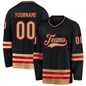 Custom Black Old Gold-Red Hockey Jersey Suit for daily life,Material: 100% polyester,price varies by size and custom