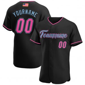 Custom Black Pink-Light Blue Authentic American Flag Fashion Baseball Jersey Suit for daily life,Material: 100% polyester,price varies by size and custom