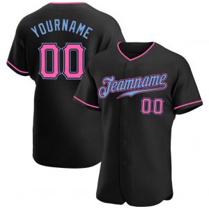 Custom Black Pink-Light Blue Authentic Baseball Jersey Suit for daily life,Material: 100% polyester,price varies by size and custom