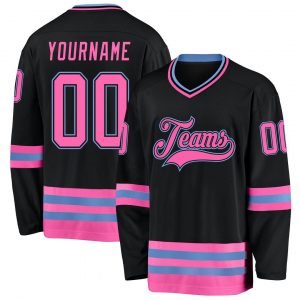 Custom Black Pink-Light Blue Hockey Jersey Suit for daily life,Material: 100% polyester,price varies by size and custom