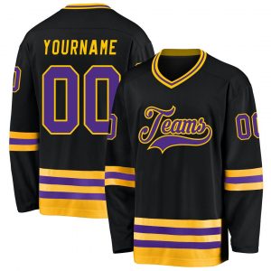 Custom Black Purple-Gold Hockey Jersey Suit for daily life,Material: 100% polyester,price varies by size and custom