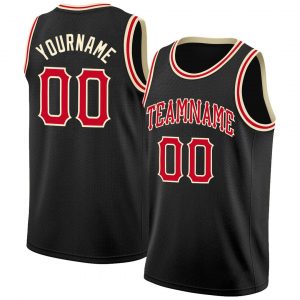 Custom Black Red-Cream Round Neck Rib-Knit Basketball Jersey Suit for daily life,Material: 100% polyester,price varies by size and custom