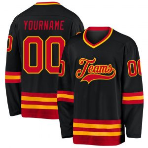 Custom Black Red-Gold Hockey Jersey Suit for daily life,Material: 100% polyester,price varies by size and custom