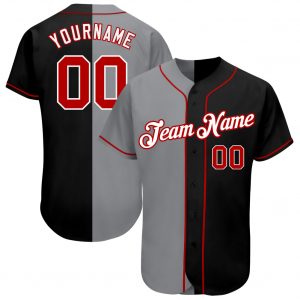 Custom Black Red-Gray Authentic Split Fashion Baseball Jersey Suit for daily life,Material: 100% polyester,price varies by size and custom