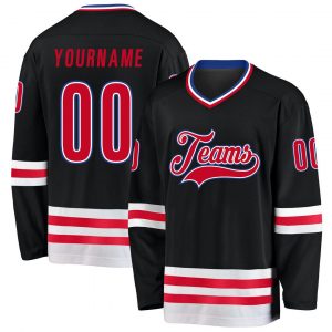 Custom Black Red-White Hockey Jersey Suit for daily life,Material: 100% polyester,price varies by size and custom