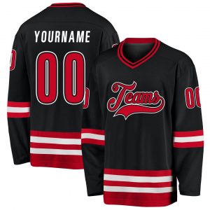 Custom Black Red-White Hockey Jersey Suit for daily life,Material: 100% polyester,price varies by size and custom