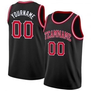 Custom Black Red-White Round Neck Rib-Knit Basketball Jersey Suit for daily life,Material: 100% polyester,price varies by size and custom