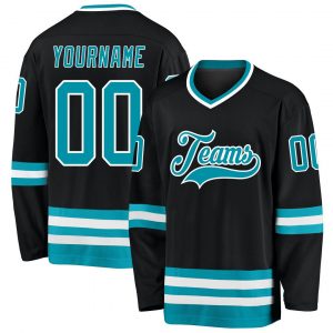 Custom Black Teal-White Hockey Jersey Suit for daily life,Material: 100% polyester,price varies by size and custom