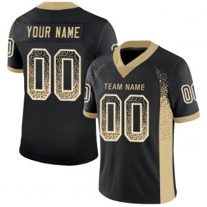 Custom Black Vegas Gold-White Mesh Drift Fashion Football Jersey Suit for daily life,Material: 100% polyester,price varies by size and custom