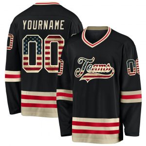 Custom Black Vintage USA Flag-Cream Hockey Jersey Suit for daily life,Material: 100% polyester,price varies by size and custom