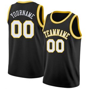 Custom Black White-Gold Round Neck Rib-Knit Basketball Jersey Suit for daily life,Material: 100% polyester,price varies by size and custom