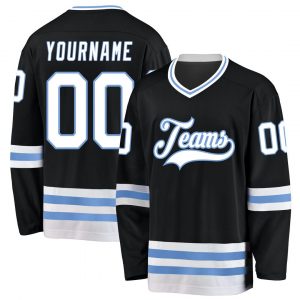 Custom Black White-Light Blue Hockey Jersey Suit for daily life,Material: 100% polyester,price varies by size and custom