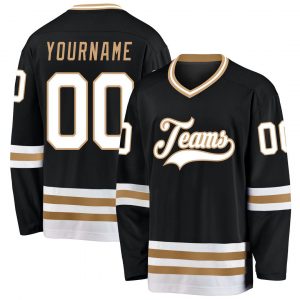 Custom Black White-Old Gold Hockey Jersey Suit for daily life,Material: 100% polyester,price varies by size and custom