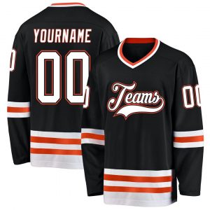 Custom Black White-Orange Hockey Jersey Suit for daily life,Material: 100% polyester,price varies by size and custom