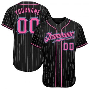 Custom Black White Pinstripe Pink-Light Blue Authentic Baseball Jersey Suit for daily life,Material: 100% polyester,price varies by size and custom