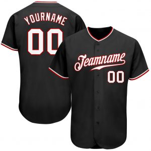 Custom Black White-Red Authentic Baseball Jersey Suit for daily life,Material: 100% polyester,price varies by size and custom