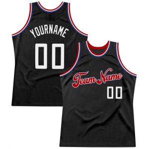 Custom Black White-Red Authentic Throwback Basketball Jersey Suit for daily life,Material: 100% polyester,price varies by size and custom