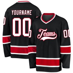 Custom Black White-Red Hockey Jersey Suit for daily life,Material: 100% polyester,price varies by size and custom