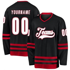 Custom Black White-Red Hockey Jersey Suit for daily life,Material: 100% polyester,price varies by size and custom