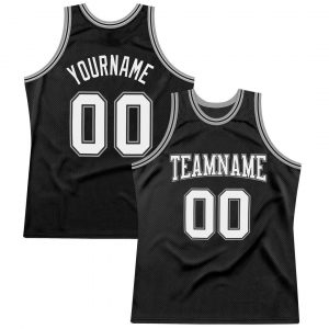 Custom Black White-Silver Authentic Throwback Basketball Jersey Suit for daily life,Material: 100% polyester,price varies by size and custom