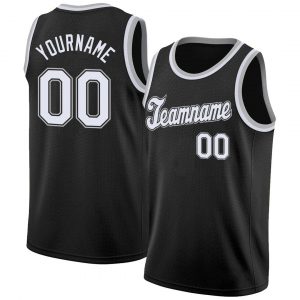 Custom Black White-Silver Gray Round Neck Rib-Knit Basketball Jersey Suit for daily life,Material: 100% polyester,price varies by size and custom