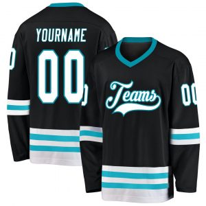 Custom Black White-Teal Hockey Jersey Suit for daily life,Material: 100% polyester,price varies by size and custom