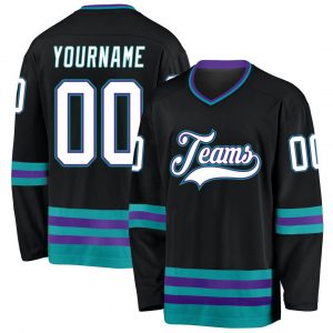 Custom Black White-Teal Hockey Jersey Suit for daily life,Material: 100% polyester,price varies by size and custom