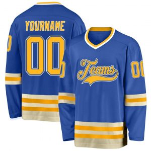 Custom Blue Gold-Cream Hockey Jersey Suit for daily life,Material: 100% polyester,price varies by size and custom