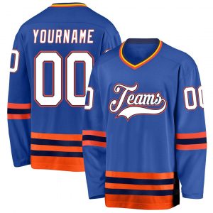 Custom Blue White-Orange Hockey Jersey Suit for daily life,Material: 100% polyester,price varies by size and custom