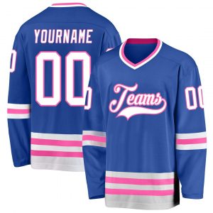 Custom Blue White-Pink Hockey Jersey Suit for daily life,Material: 100% polyester,price varies by size and custom