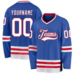 Custom Blue White-Red Hockey Jersey Suit for daily life,Material: 100% polyester,price varies by size and custom