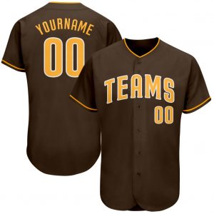 Custom Brown Gold-White Authentic Baseball Jersey Suit for daily life,Material: 100% polyester,price varies by size and custom