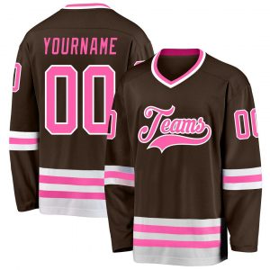 Custom Brown Pink-White Hockey Jersey Suit for daily life,Material: 100% polyester,price varies by size and custom